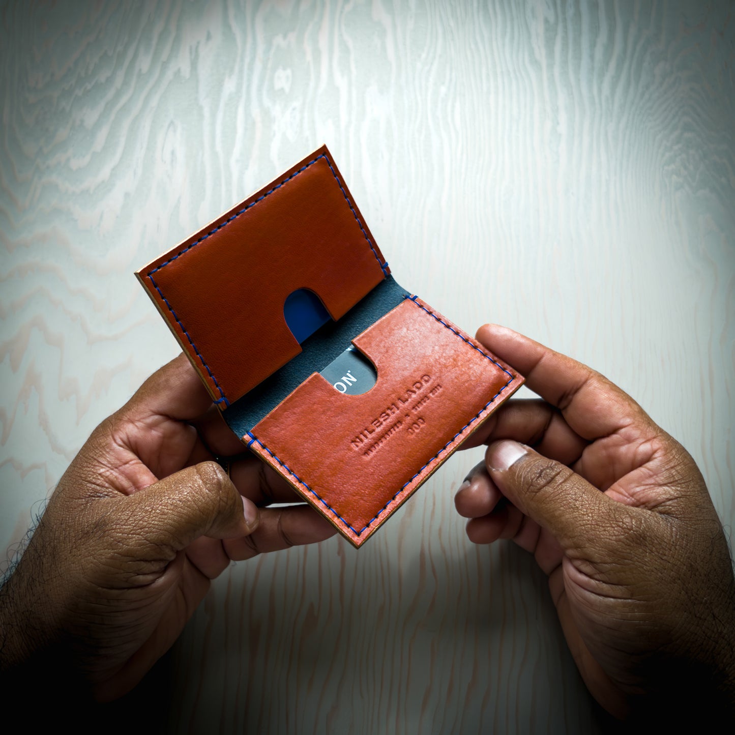 Slim Leather Wallet in Cognac leather handmade in Canada