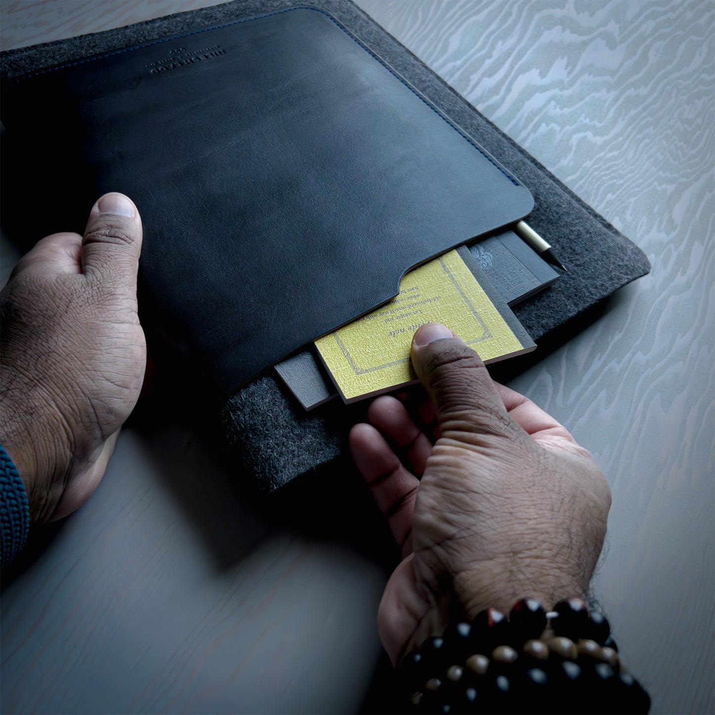 iPad Pro Sleeve in Black Leather and Wool Felt Handmade in Canada