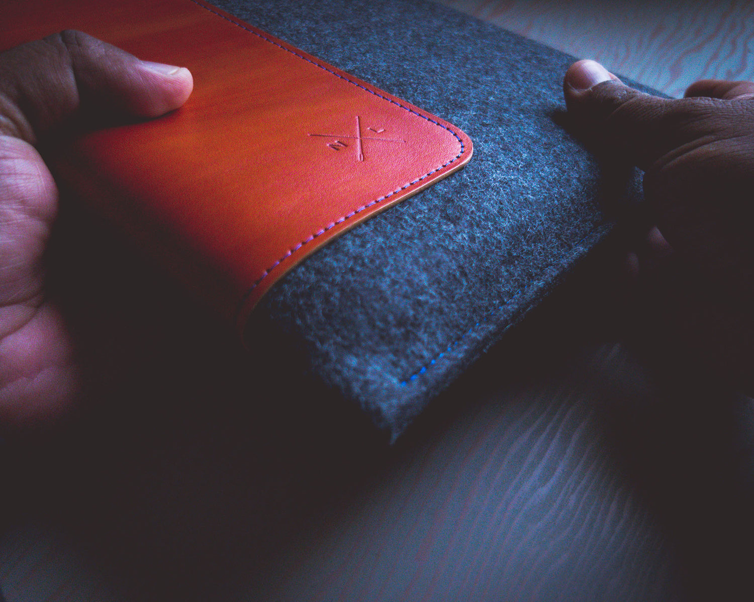 iPad Sleeve in Cognac Leather and Merino Wool Felt