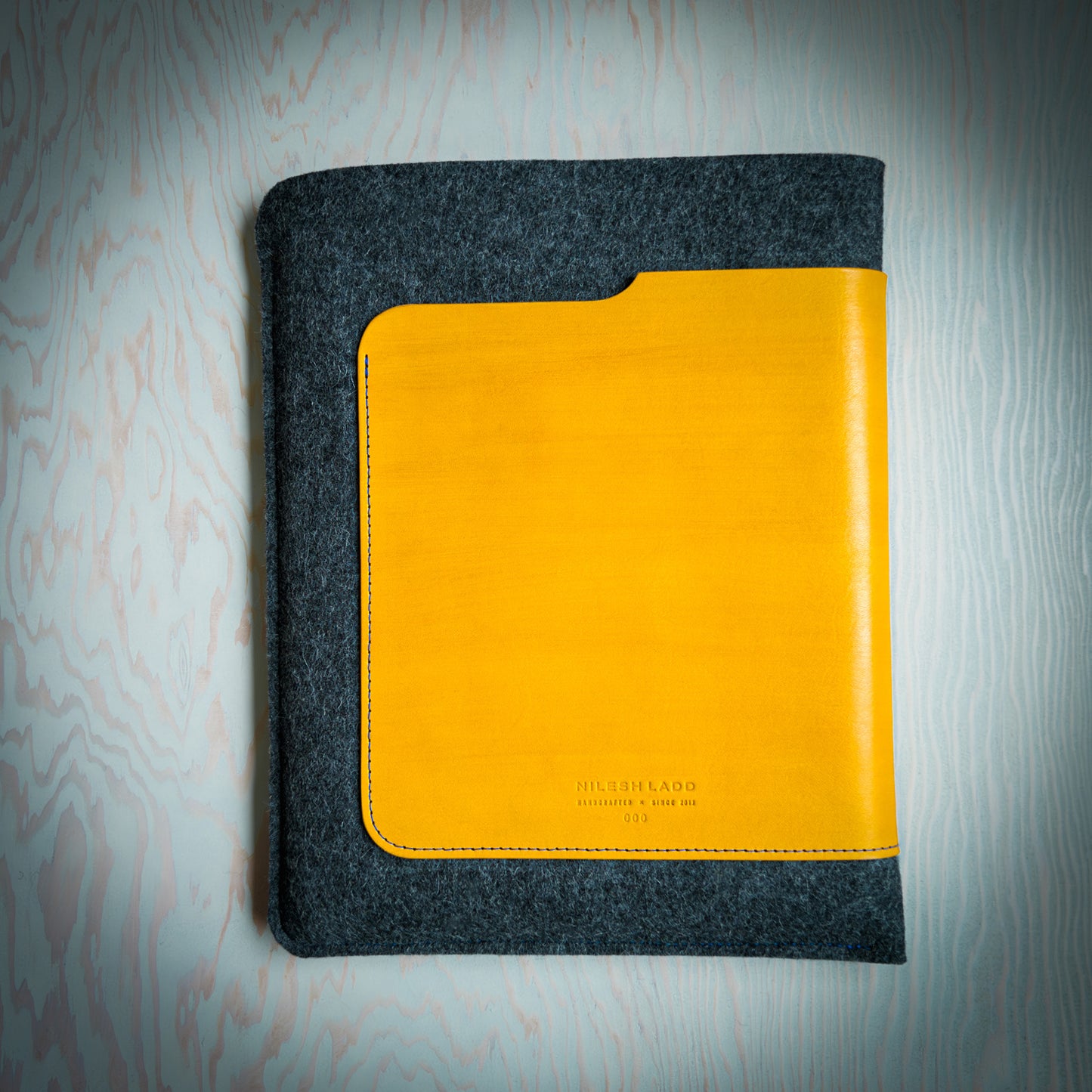 iPad Sleeve in Yellow Leather and Wool Felt Handmade in Canada