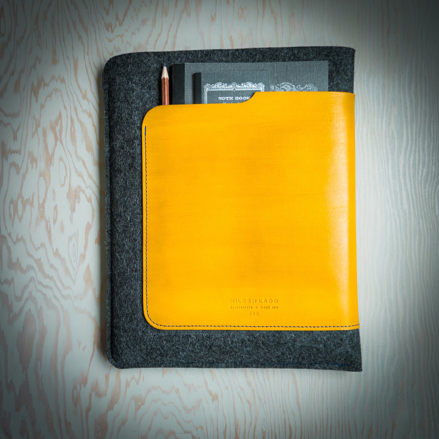 iPad Sleeve in Yellow Leather and Wool Felt Handmade in Canada