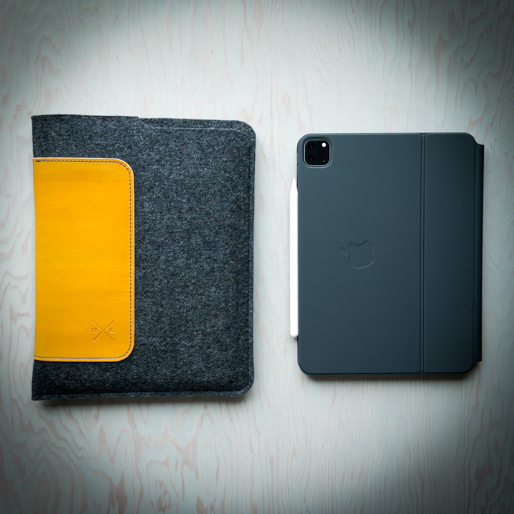 iPad Pro Sleeve in Yellow Leather and Wool Felt Handmade in Canada