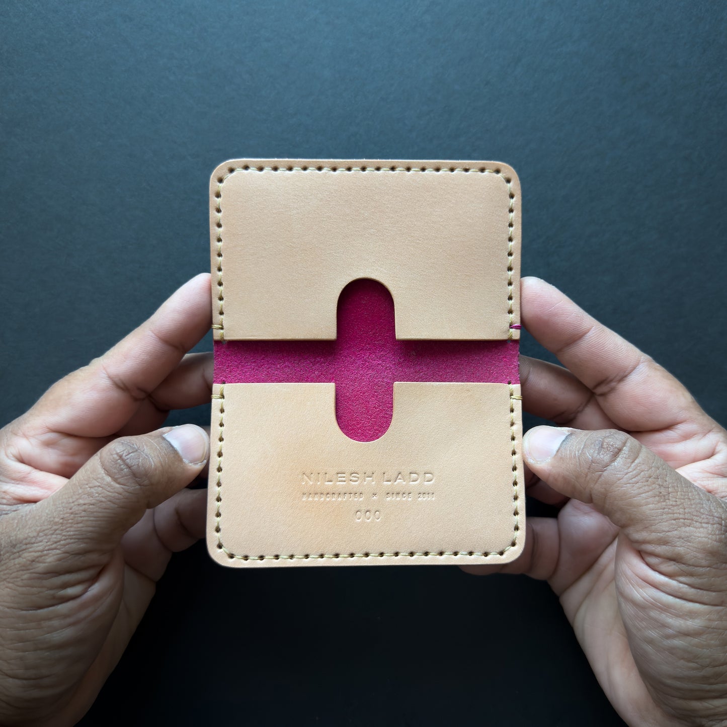 Minimalist Slim Leather Wallet Pink Handmade in Canada