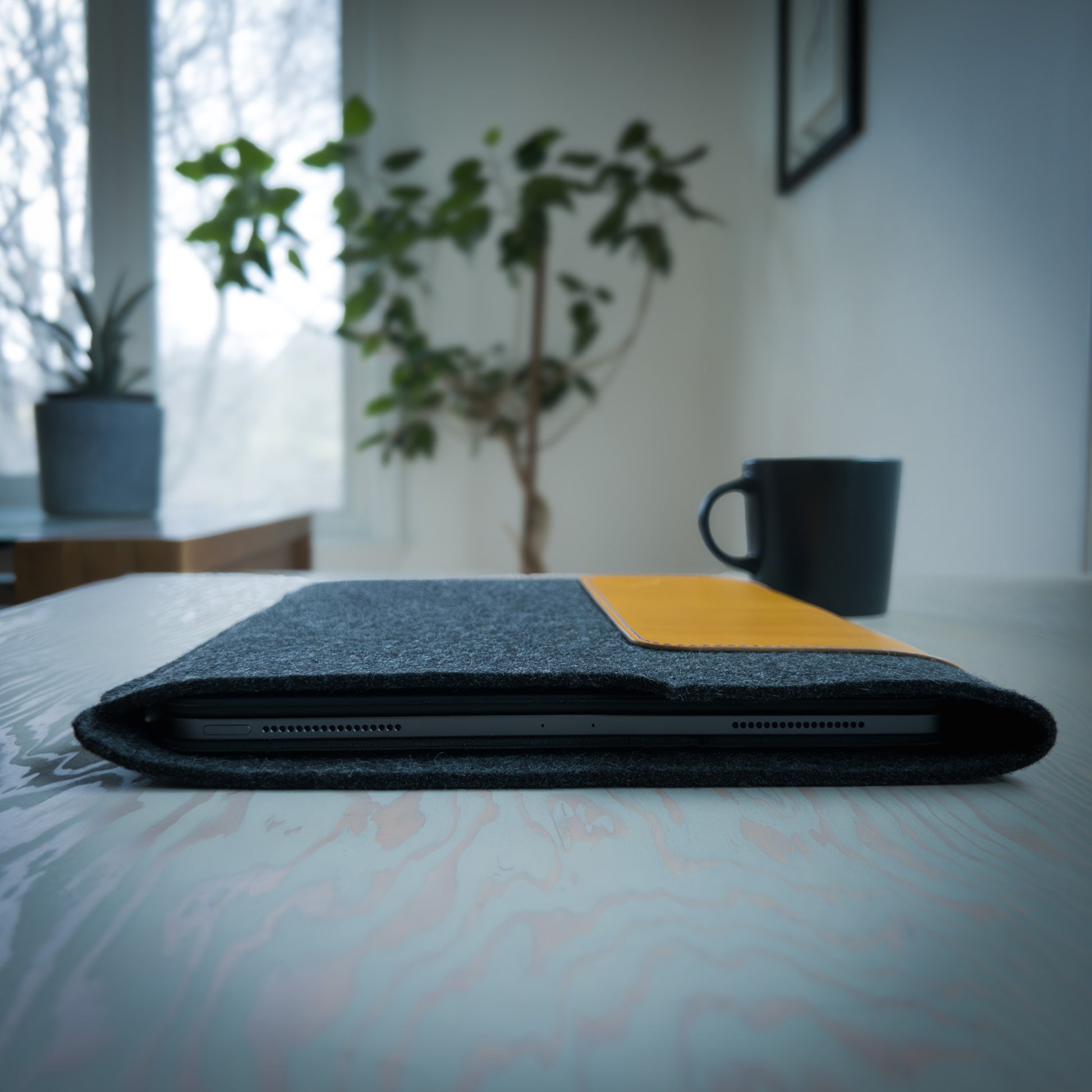 iPad Pro Sleeve in Yellow Leather and Wool Felt Handmade in Canada